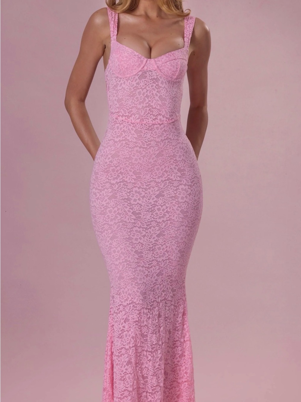Oh Polly Pink Lace Mermaid Maxi Dress